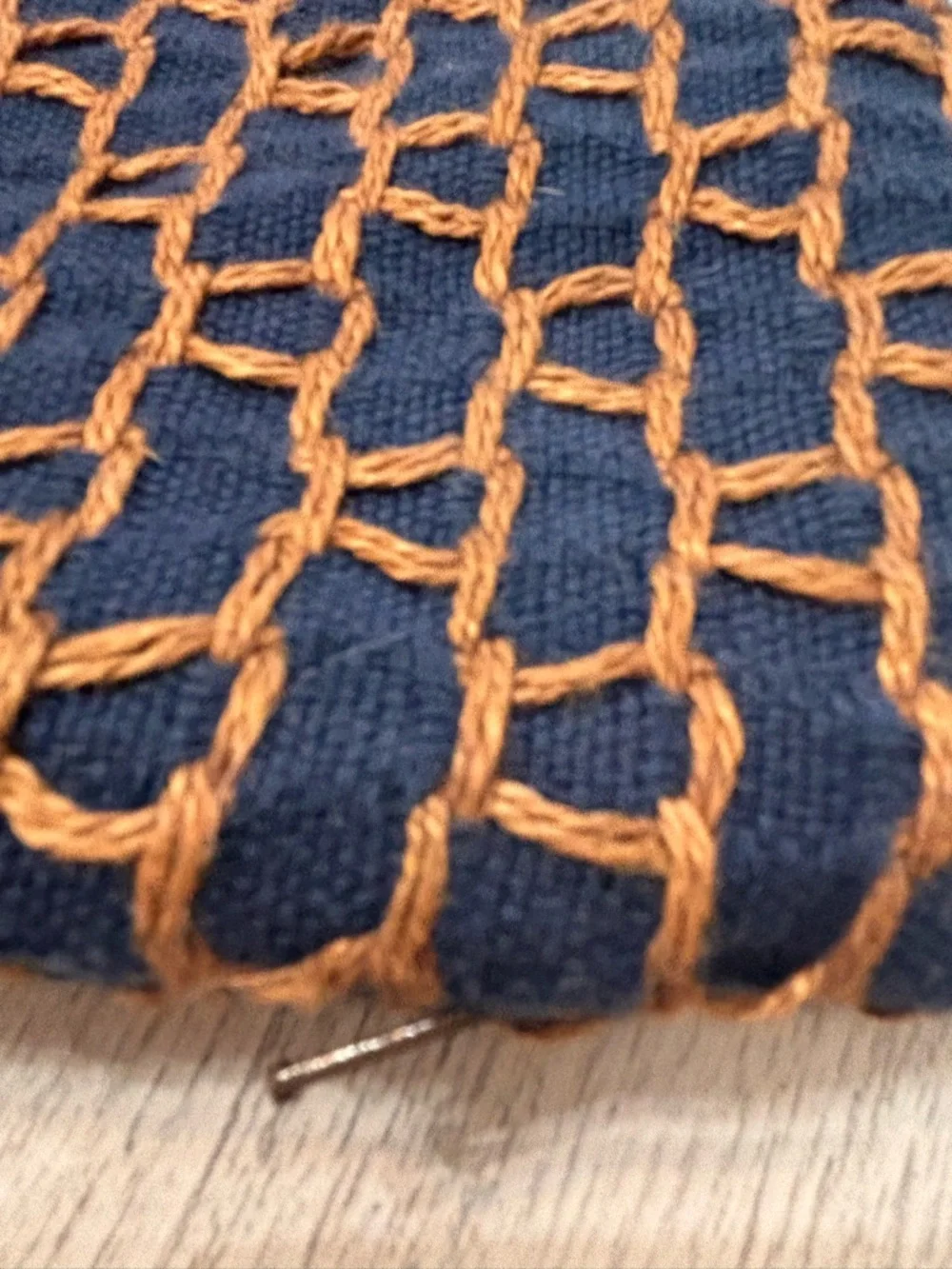 CRATE & BARREL Indigo Blue MADDOX Pillow Cover Textured Embroidered 18” X 18”